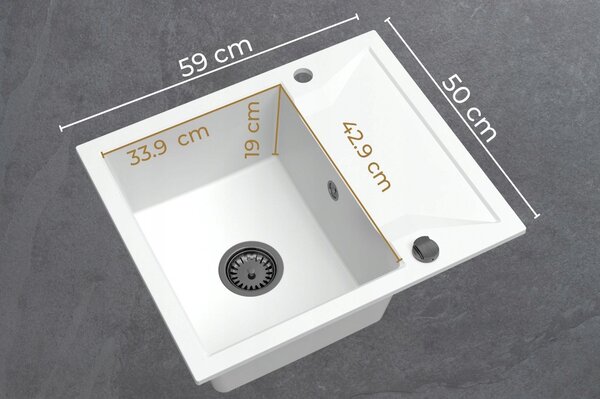 SINK Quality Chiuveta Quality Obsidian, chiuveta granit bucatarie 590x500x210 mm + sifon negru, cu pete negre-Brocart, SKQ-OBS.B.1KKO.XB