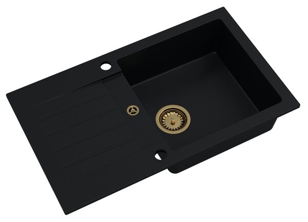 SINK Quality Chiuveta Quality Natalie, chiuveta granit bucatarie 770x450x170 mm + sifon auriu, negru, SKQ-NAT.C.1KDO.XG