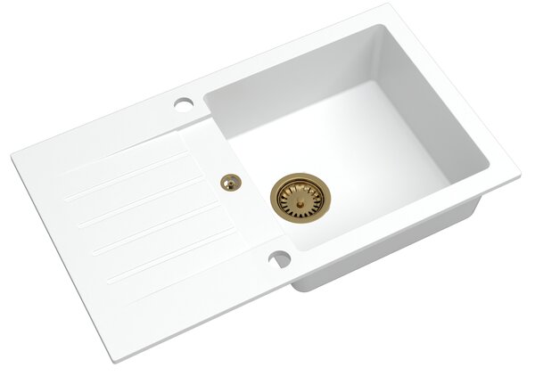 SINK Quality Chiuveta Quality Natalie, chiuveta granit bucatarie 770x450x170 mm + sifon auriu, alb, SKQ-NAT.W.1KDO.XG