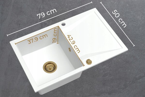 SINK Quality Chiuveta Quality Obsidian, chiuveta granit bucatarie 790x500x210 mm + sifon negru, cu pete negre-Brocart, SKQ-OBS.B.1KDO.XB
