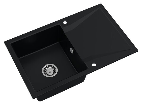 SINK Quality Chiuveta Quality Obsidian, chiuveta granit bucatarie 790x500x210 mm + sifon crom, negru, SKQ-OBS.C.1KDO.X