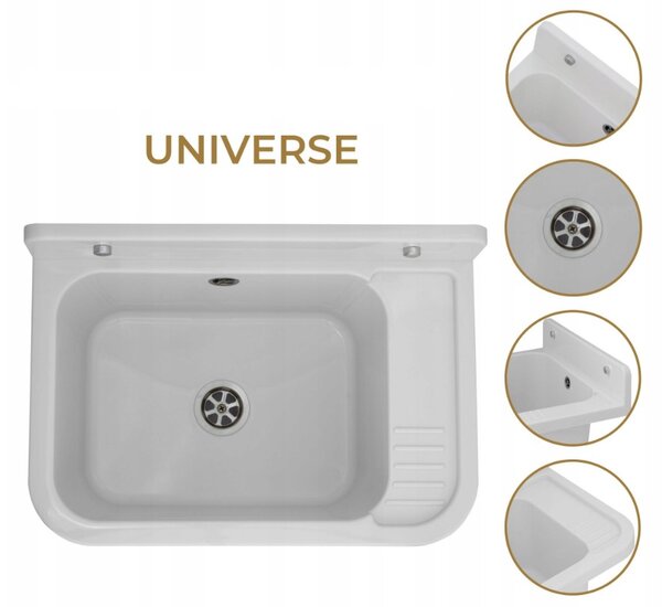 Gamma Universe, chiuveta universala din plastic 50x34x31 cm + sifon, 1 camera, alb, GMA-KGK50-WH