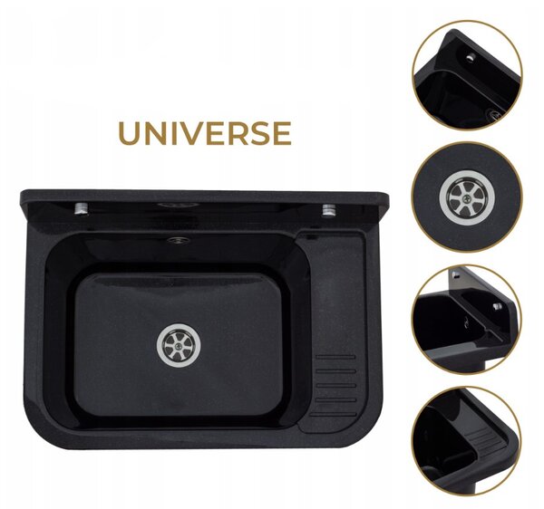 Gamma Universe, chiuveta universala din plastic 50x34x31 cm + sifon, 1 camera, negru, GMA-KGK50-BK