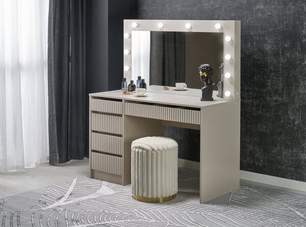 Masa de toaleta HOLLYWOOD 2 XL, casmir, PAL laminat, cu oglinda si iluminare LED, 120x55x140 cm