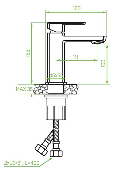 Laveo Calla, baterie chiuveta h-163, crom, LAV-BAC_022D
