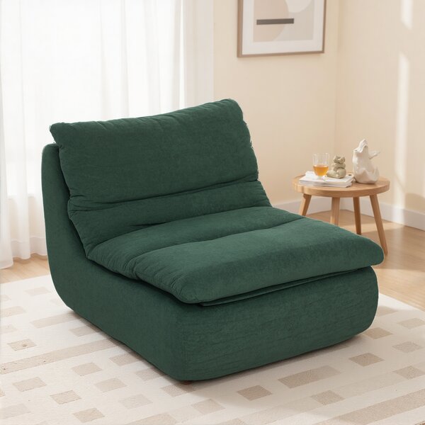 HOMCOM Scaun de Podea Modern și Capitonaț din Țesătură cu Aspect Catifelat Verde | Aosom Romania