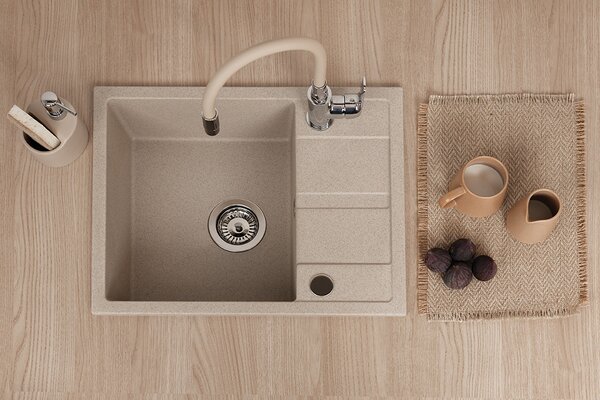 Kuchinox Viti, chiuveta granit 1 compartiment 560x440x175 mm + sifon, bej, LAV-SBX_413Y