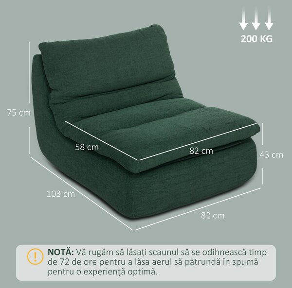 HOMCOM Scaun de Podea Modern și Capitonaț din Țesătură cu Aspect Catifelat Verde | Aosom Romania