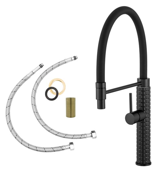 Gamma Full Pro, baterie pentru chiuvetă înaltă cu braț elastic, negru mat, GMA-BFLP-BK