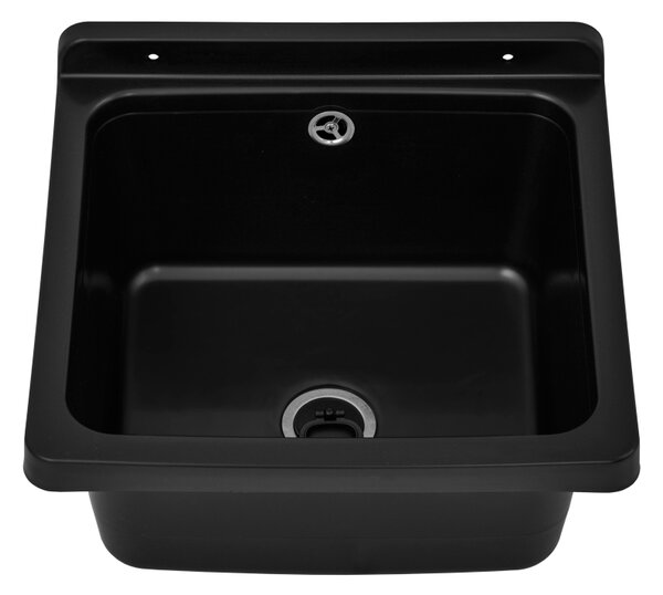 Gamma Riva, chiuveta universala din plastic 40x38x22,8 cm + sifon, 1 camera, negru, GMA-KGR40-BK