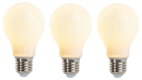 Set de 3 becuri cu filament LED E27 reglabile cu intensitatea luminii, mat, 5W, 380lm, 2350K