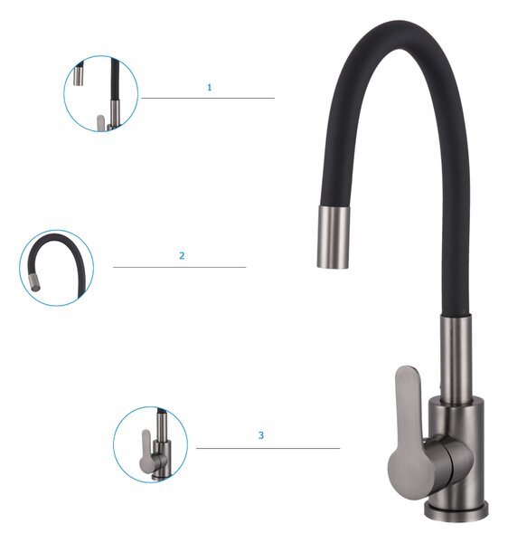 Gamma Flex 2000, baterie autonomă pentru chiuvetă cu braț flexibil, negru-grafit, GMA-BFX-2000GM