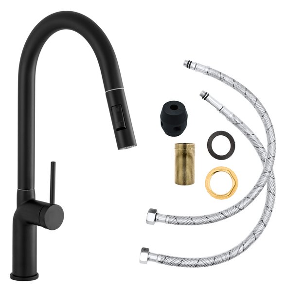 Gamma Vera, baterie pentru chiuvetă înaltă cu gura de scurgere h-550, negru mat, GMA-BV-BK