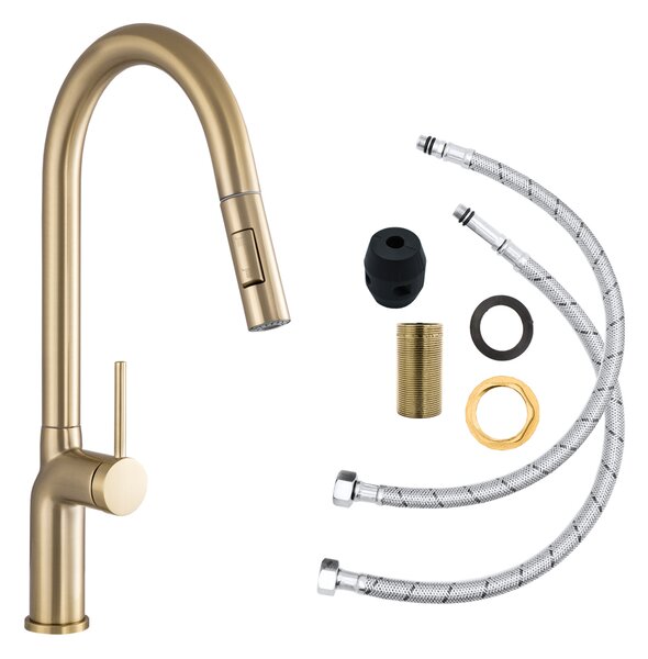 Gamma Vera, baterie pentru chiuvetă înaltă cu gura de scurgere h-550, auriu mat, GMA-BV-BGD