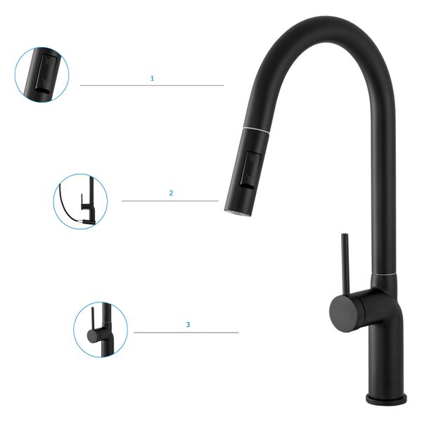Gamma Vera, baterie pentru chiuvetă înaltă cu gura de scurgere h-550, negru mat, GMA-BV-BK