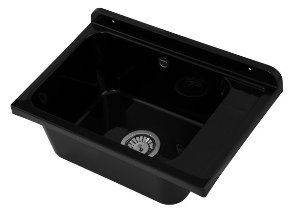 Gamma Selva, chiuveta universala din plastic 58x38x26,7 cm + sifon, 1 camera, negru, GMA-KGS58-BK