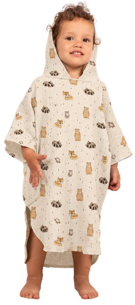 Poncho copii din muselina dubla Kidizi Cuddly Buddies 1-3 ani – cu gluga, uscare rapida, croi lejer pentru plaja si piscina