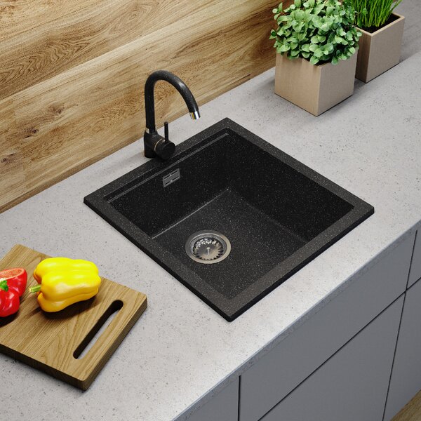 Gamma Decor 4850, chiuvetă granit cu 1 compartiment 480x500x215 mm, negru cu pete, GMA-ZLE000176