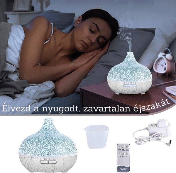 Difuzor și vaporizator de aromă cu model și efect de flacără - Lemn închis la culoare