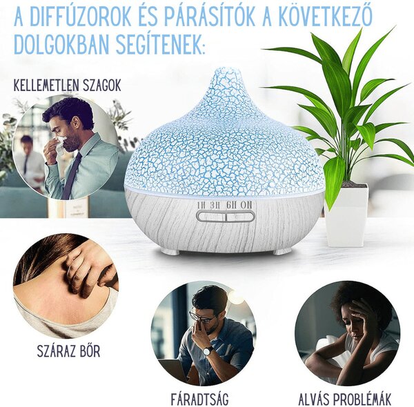 Difuzor și vaporizator de aromă cu model și efect de flacără - Lemn închis la culoare
