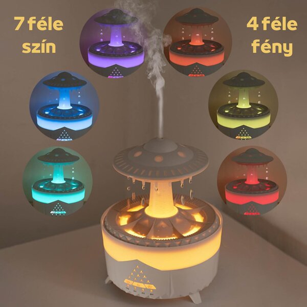 Difuzor de aromaterapie în formă de picătură de ploaie colorată, cu lumini colorate, picături de apă, telecomandă și temporizator