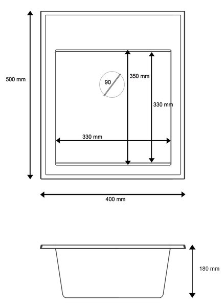 Gamma Modern 4050, chiuveta granit cu 1 compartiment 400x500x180 mm, bej, GMA-ZM-4050-B