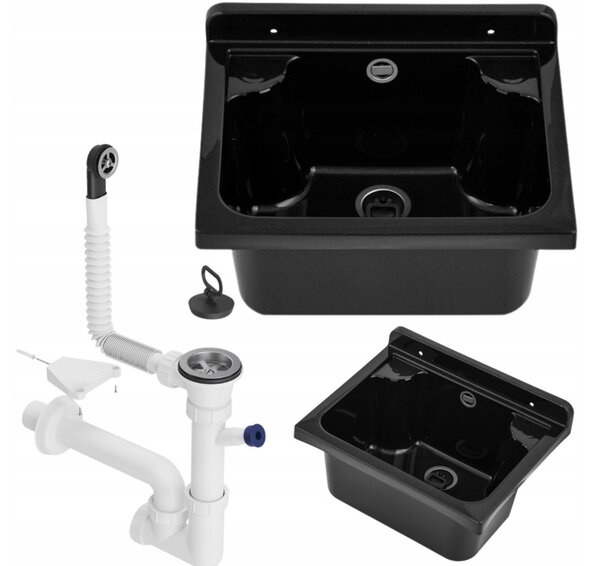 Gamma Manta mini, chiuvetă universală din plastic 42,4x34,3x24,2 cm + sifon, 1 cameră, negru, GMA-KGM42-BK