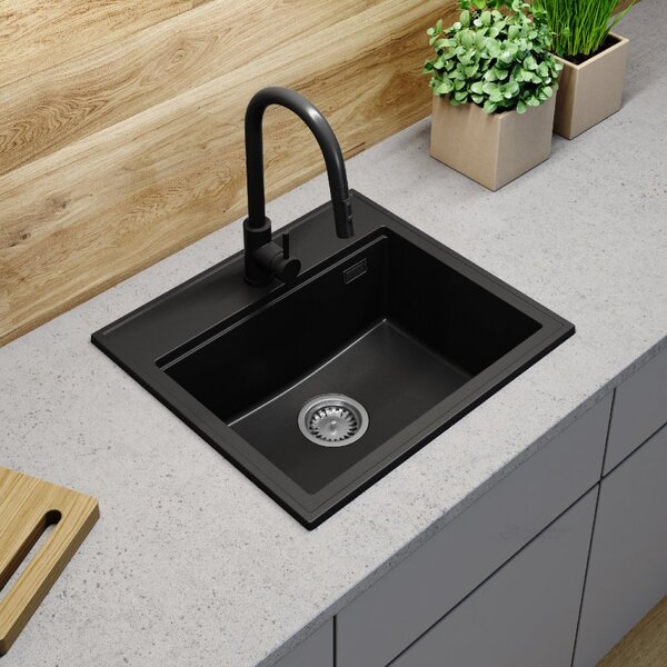Gamma Modern 5055, chiuveta granit cu 1 compartiment 560x500x210 mm, negru, GMA-ZM-55-BK