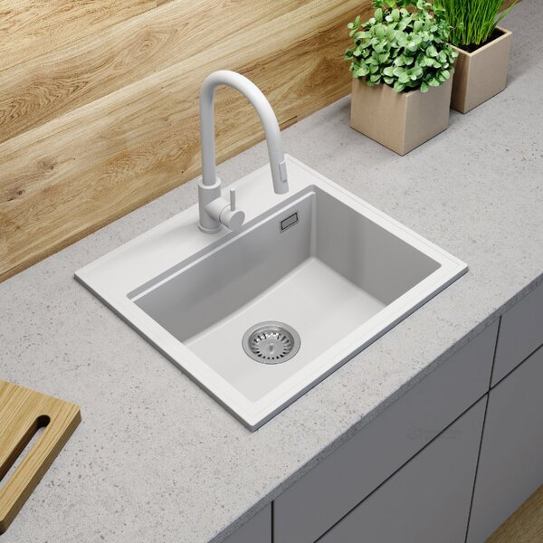 Gamma Modern 5055, chiuvetă granit cu 1 compartiment 560x500x210 mm, alb, GMA-ZM-55-WH