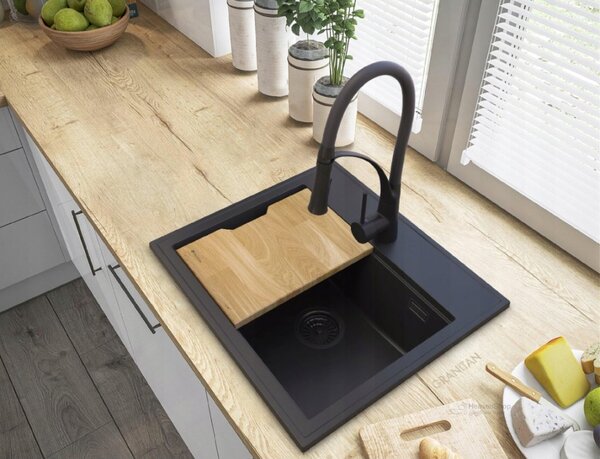 Gamma Modern 5055, chiuveta granit cu 1 compartiment 560x500x210 mm, negru, GMA-ZM-55-BK