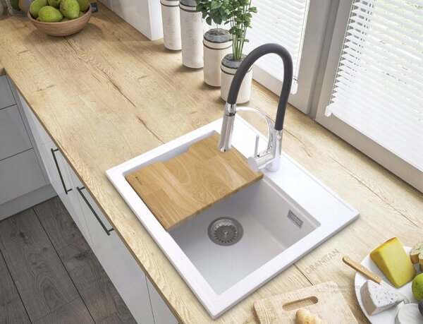 Gamma Modern 5055, chiuvetă granit cu 1 compartiment 560x500x210 mm, alb, GMA-ZM-55-WH