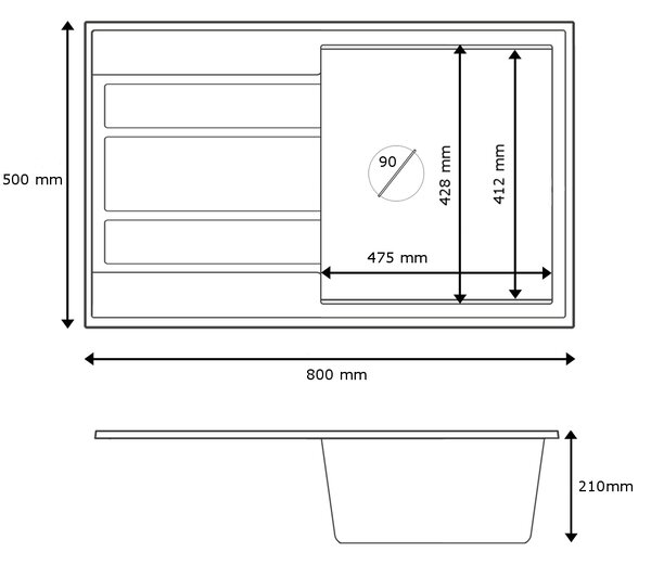 Gamma Modern 8010, chiuveta granit cu 1 compartiment 800x500x210 mm, bej, GMA-ZM-8010-B