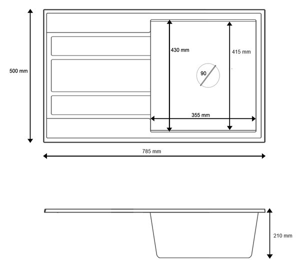 Gamma Modern 8050, chiuvetă granit cu 1 compartiment 790x500x210 mm, negru cu pete, GMA-ZM-8050-BP