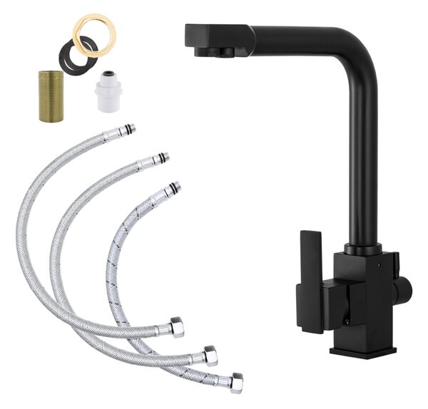 Gamma Nook, robinet de chiuvetă înalt cu racord pentru filtru de apă, negru mat, GMA-BNKF-BK