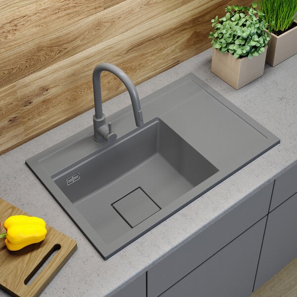 Gamma Quadro 8151, chiuvetă granit cu 1 compartiment 800x500x220 mm, gri, GMA-ZLE000188