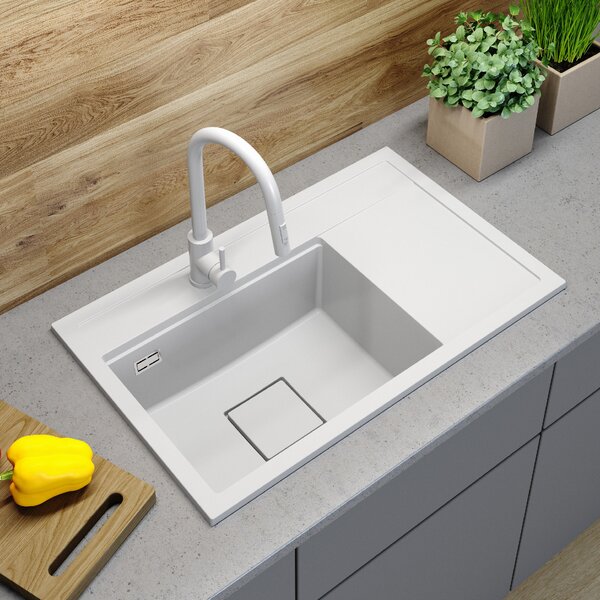 Gamma Quadro 8151, chiuvetă granit cu 1 compartiment 800x500x220 mm, alb, GMA-ZLE000183