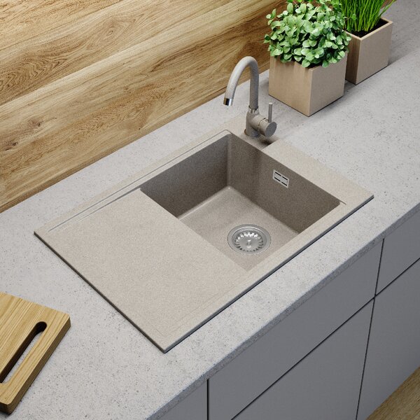 Gamma Design 7050, chiuvetă granit cu 1 compartiment 700x480x205 mm, bej, GMA-ZLE000126