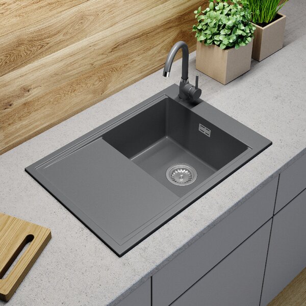 Gamma Design 7050, chiuvetă granit cu 1 compartiment 700x480x205 mm, gri, GMA-ZLE000132