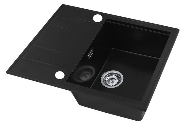 Gamma Modern 6550, chiuvetă granit cu 1 compartiment 650x500x210 mm cu scurgere scurtă, negru, GMA-ZLE000089