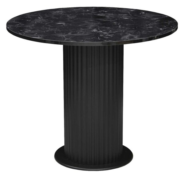 Set Masă Bucătărie Rotundă Lorys Slim Negru Marmorat cu 4 Scaune Darien Bleu Ciel, Blat PAL, Ø90 × 75 cm