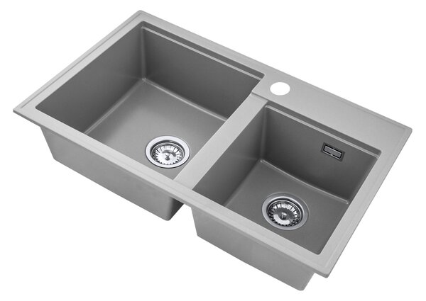 Gamma Modern 8020, chiuvetă granit cu 2 compartimente 795x495x210 mm, gri, GMA-KAT00048
