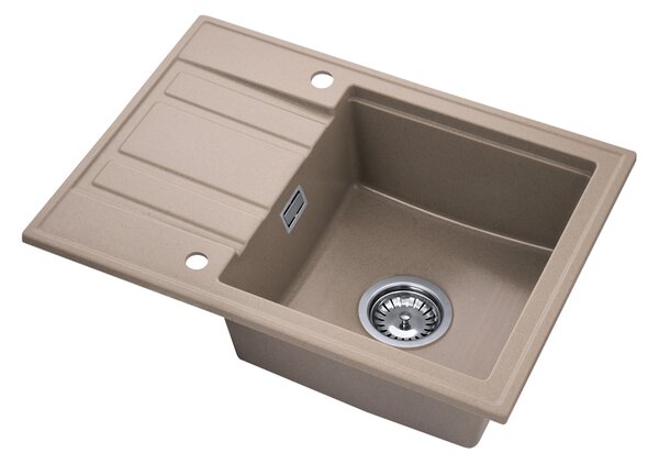 Gamma Modern 6040, chiuvetă granit cu 1 compartiment 580x420x185 mm cu scurgere scurtă, bej, GMA-ZM-6040-B