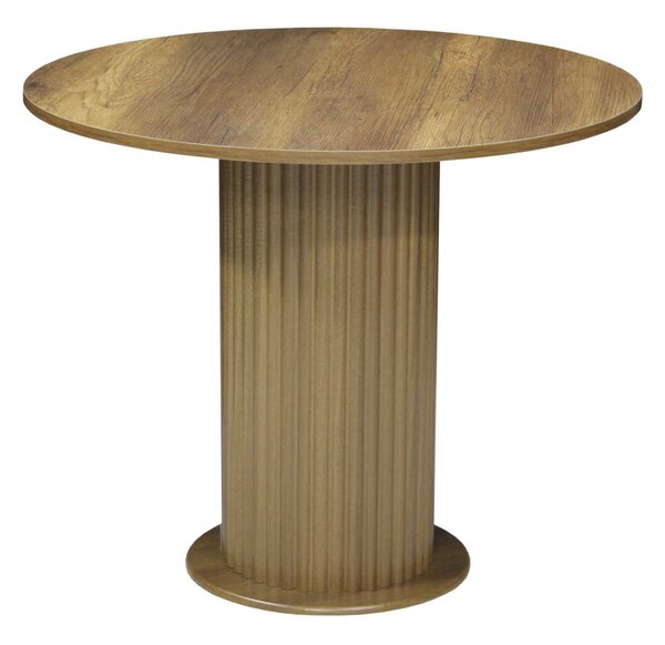 Set Masă Bucătărie Rotundă Lorys Slim Nuc cu 4 Scaune Bella Crem, Blat PAL, Ø90 × 75 cm