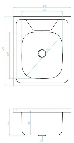 Kuchinox 60, chiuvetă din oțel inoxidabil cu 1 compartiment 500x600x160 mm, oțel, LAV-SK6_010T