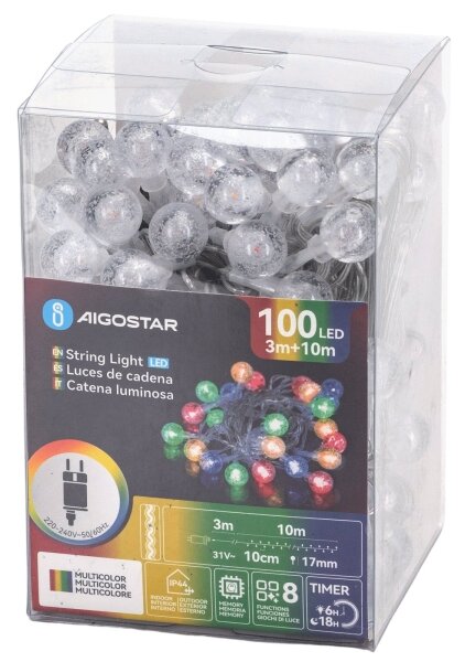 Aigostar - Ghirlandă de Crăciun LED pentru exterior, 100 LED/8 funcții, 13 m, IP44, multicoloră