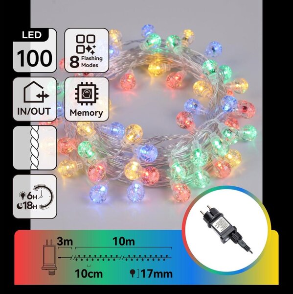 Aigostar - Ghirlandă de Crăciun LED pentru exterior, 100 LED/8 funcții, 13 m, IP44, multicoloră