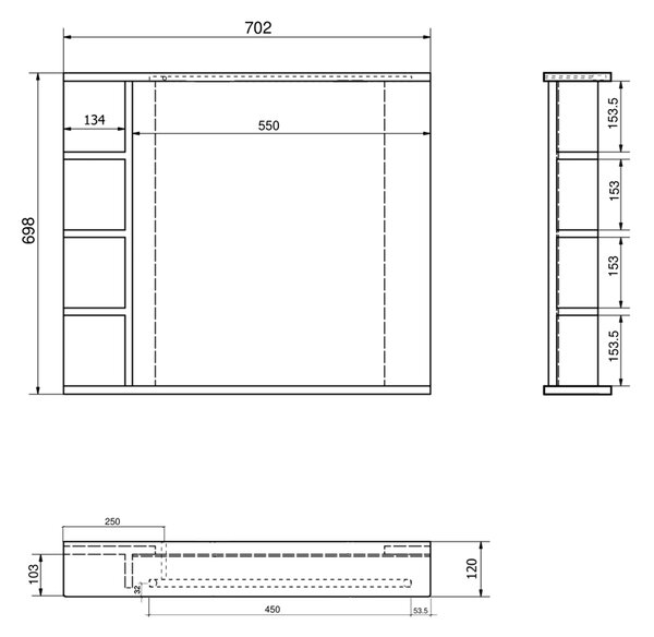 Aqualine Aqualine, oglindă KORIN STRIP cu iluminare LED și rafturi 70x70x12cm, KO360S