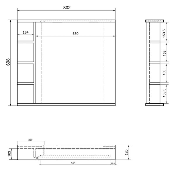 Aqualine Aqualine, oglindă KORIN STRIP cu iluminare LED și rafturi 80x70x12cm, KO350S
