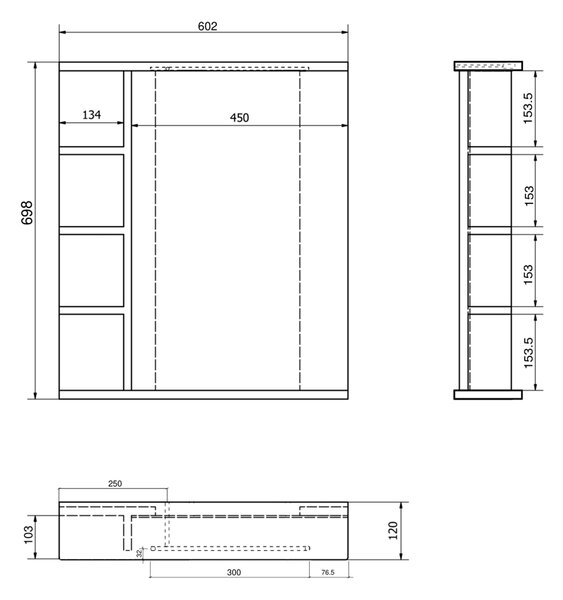 Aqualine Aqualine, oglindă KORIN STRIP cu iluminare LED și rafturi 60x70x12cm, KO370S
