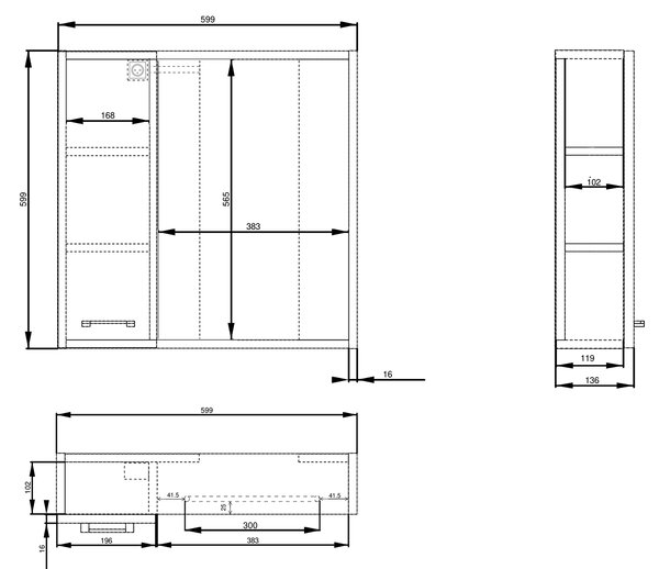 Aqualine Bucătărie Aqualine, ZOJA/KERAMIA FRESH STRIP cu iluminare LED, 60x60x14cm, stânga, alb, 45021S